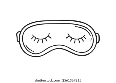 Cute sleep mask doodle hand drawn icon. Outline drawing sleeping night mask with eyelashes line clipart symbol. Vector illustration