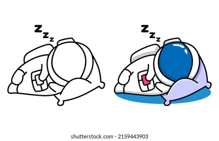 Cute sleeping astronaut coloring page for kids