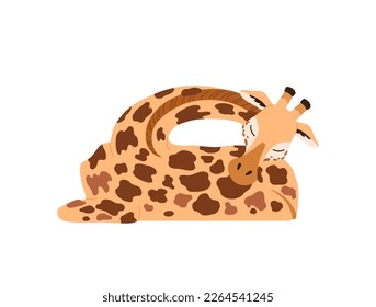Cute sleeping baby giraffe flat vector illustration isolated on white background. Newborn little giraffe cartoon character for prints and cards decoration.