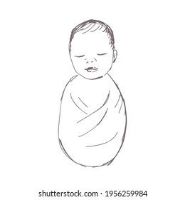 Cute Sleeping Baby - Hand Drawn on white Background
