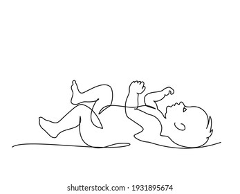 Cute Sleeping Baby. Modern Minimalism Art. Little Kid In The Minimalist Style. Continuous One Line Drawing Vector Illustration