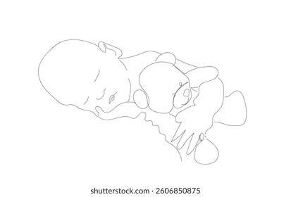 Cute sleeping baby. Modern minimalism art. Little kid in the minimalist style. Continuous one line drawing vector illustration. Hand made vector not Al