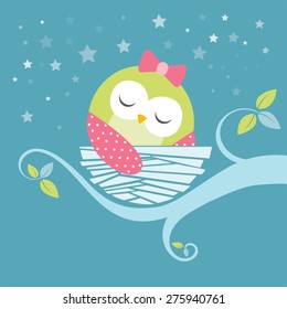 cute sleeping baby owl vector image