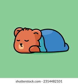 Cute sleeping bear with blanket simple vector illustration