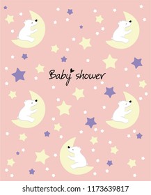 Cute sleeping bear on the moon in the clouds in soft colors. Pattern, background. Vector illustration in cartoon style. For nursery, poster, print, baby shower