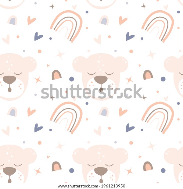 Cute Sleeping Bear Rainbow Heart Shapes Stock Vector (Royalty Free ...