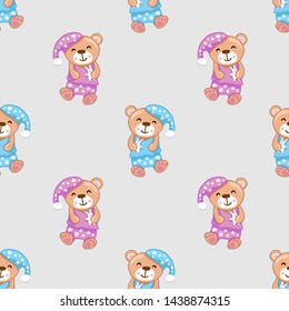 cute sleeping bear vector seamless pattern