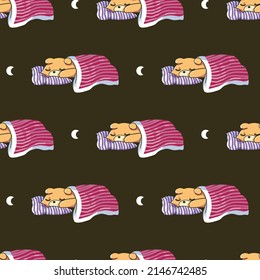 Cute Sleeping Bears Vector Graphic Cartoon Seamless Pattern can be use for background and apparel design