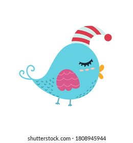 Cute sleeping bird isolated element. Animal character for kids design. Vector illustration