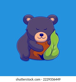 cute sleeping black bear illustration suitable for mascot sticker and t-shirt design