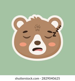 Cute sleeping brown bear face cartoon sticker with zzz sign