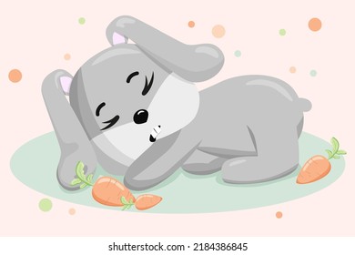 Cute Sleeping Bunny. Funny Illustration Of A Sleeping Rabbit. Baby Hare