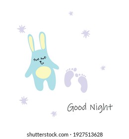 Cute sleeping bunny and newborn baby footprints set