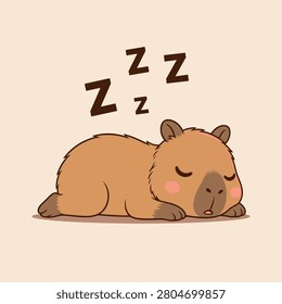 Cute Sleeping Capybara Cartoon Character Vector Illustration Kawaii