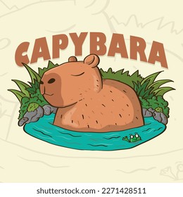 Cute Sleeping Capybara on the water cartoon illustration. cute capybaras isolated. Vector graphics.