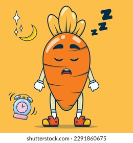 Cute sleeping carrot mascot character with leaf