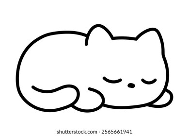 Cute sleeping cat. Black and white illustration, hand drawn coloring.