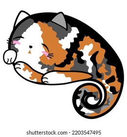 Cute sleeping cat with cheeks, hand drawn paisley shape, doodle cartoon collection 