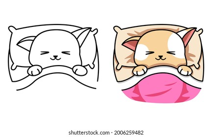 Cute sleeping cat coloring page for kids