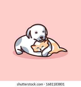 cute sleeping cat and dog vector illustration