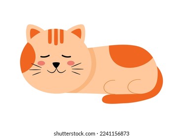 Cute sleeping cat in flat design on white background.