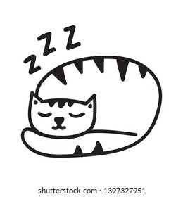 Cute sleeping cat. Hand drawn icon. Vector illustration for greeting card, textile t shirt, print, kids nursery, stickers, posters design.