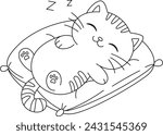 Cute sleeping cat illustration coloring page.