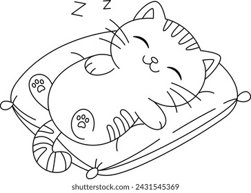 Cute sleeping cat illustration coloring page.