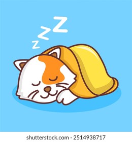 Cute Sleeping Cat Illustration, I made it on May 12, 2020, from a sketch on paper that I digitized in Adobe Illustrator with resolution 4930x4930 Pixels