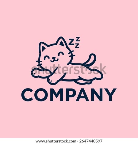 cute sleeping cat logo. mascot cartoon of a kitten in sleep position
