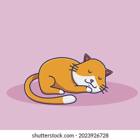 Cute sleeping cat on the floor. Animal Isolated Cartoon Flat Style Icon illustration Premium Vector Logo Sticker Mascot