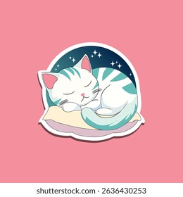 Cute Sleeping cat on Pillow Vector Illustration