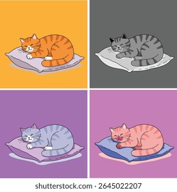 Cute Sleeping Cat on Pillow – Adorable Cartoon Kitty Resting Vector Illustration