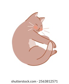 Cute sleeping cat. Pet animal, kitten cartoon clip art. Flat vector illustration isolated on white.