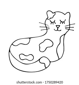 Cute sleeping cat. Trendy hand drawn illustration in doodle style. Modern abstract design for cover, paper, fabric and textile, interior decor. Vector illustration