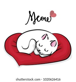 cute sleeping cat. vector illustration, Cute cat illustration, hand draw animal, cartoon character, cat vector, t-shirt print, kid graphic, Vector artwork for children wear in custom colors