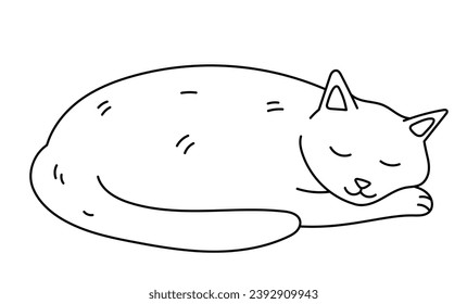 Cute sleeping cat. Vector illustration. Isolated object on white background.