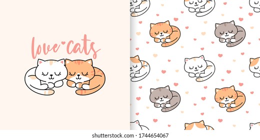 Cute sleeping cats seamless pattern and illustration designs ready to print