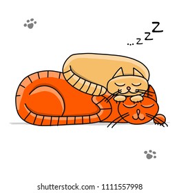 Cute sleeping cats, sketch for your design