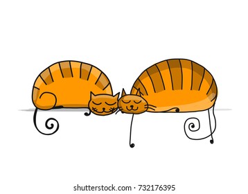 Cute sleeping cats, sketch for your design