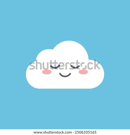 Cute sleeping cloud illustration. Adorable cartoon cloud character with closed eyes and a smile, perfect for children's books, illustrations, and designs.