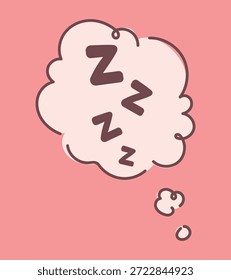 Linda nube durmiente con símbolos ZZZ en fondo rosa suave, ilustración de dibujos animados de ensueño que representa el sueño, descanso, relajación, hora de la siesta, pensamientos tranquilos, sentimiento a la hora de acostarse, estilo kawaii suave diseño pastel