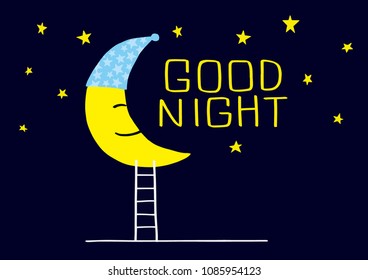 Cute Sleeping Crescent Moon Night Sky Stock Vector (Royalty Free ...