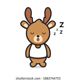 Cute sleeping deer mascot character design isolated on white background