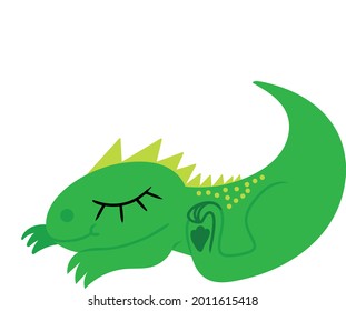 Un lindo dinosaurio dormido sobre fondo blanco. El elemento de diseño se puede usar para imprimir en ropa o bolsas en el diseño de afiches y banners de sitios web. Ilustración vectorial.