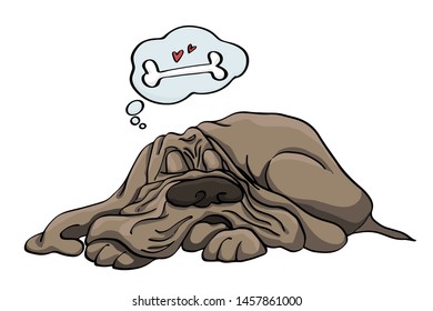 cute sleeping dog dreaming of bone vector illustration isolated