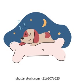 Perro dormido lindo en la ilustración de la cartografía vectorial de almohada ósea aislada en un fondo blanco.