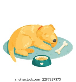 Cute sleeping dog. Vector cartoon illustration. Isolated on white.