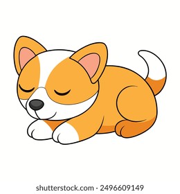 Lindo Clipart de dibujos animados de Ilustración vectorial de perro durmiente y diseño de arte de línea