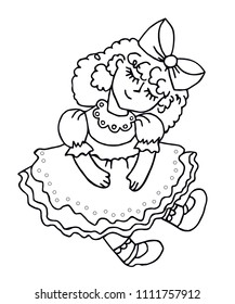 Cute sleeping doll in black and white for coloring. Vector. 